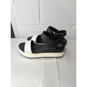 SOREL Cameron Women 10.5  Black/ White Wedge Platform Hook & Loop Sandals *Stain